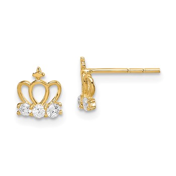 14k Madi K CZ Crown Childrens Post Earrings