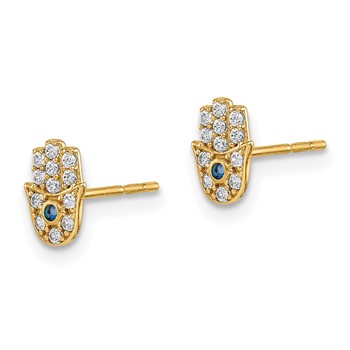 14k Madi K CZ Hamsa Childrens Post Earrings — alternate view