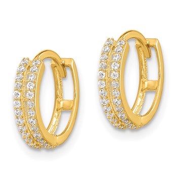 14k Madi K Double Row CZ 3x12mm Hinged Hoop Earrings — alternate view