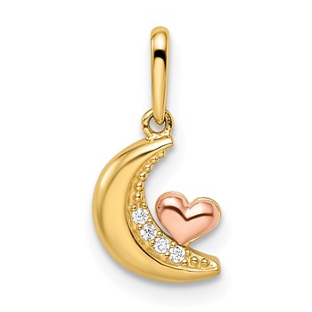 14k Two-tone Madi K CZ Moon with Heart Childrens Pendant