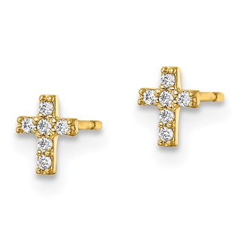 14k Madi K CZ Cross Childrens Post Earrings — alternate view