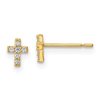 14k Madi K CZ Cross Childrens Post Earrings