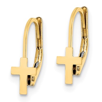 14K Madi K Polished Cross Childrens Leverback Earrings — alternate view
