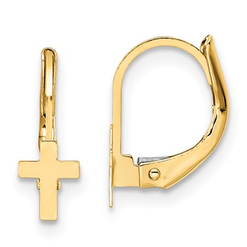 14K Madi K Polished Cross Childrens Leverback Earrings