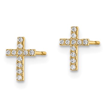 14k Madi K CZ Cross Childrens Post Earrings — alternate view