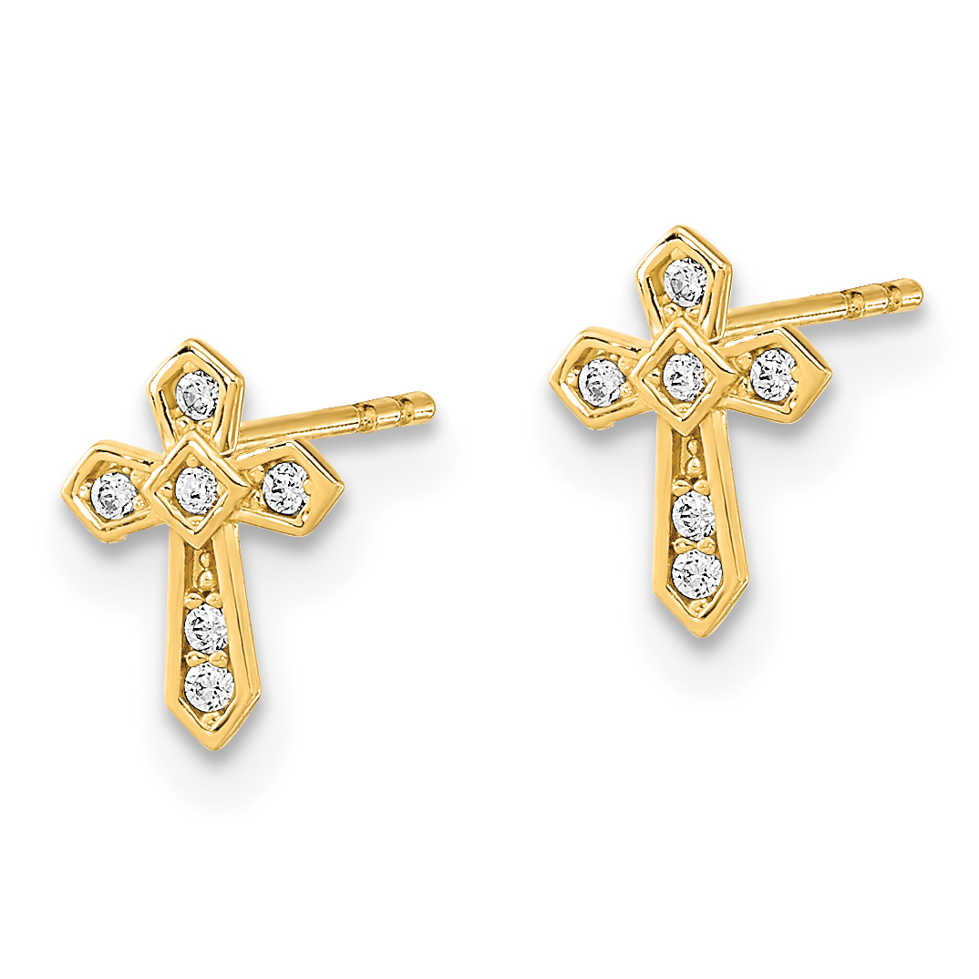 Madi K CZ Cross Post Earrings Real 14k Yellow Gold 8x6mm Girl's Religious product image view 2
