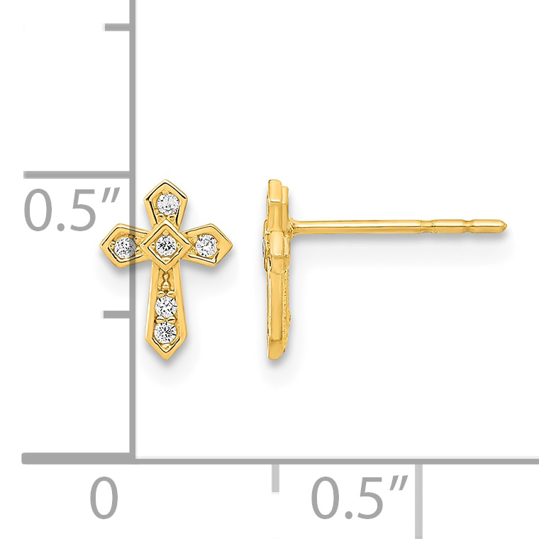 Madi K CZ Cross Post Earrings Real 14k Yellow Gold 8x6mm Girl's Religious product image view 4