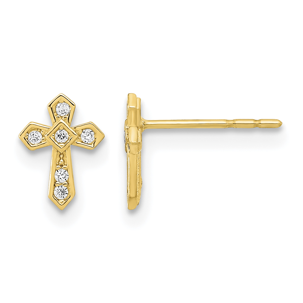 Madi K CZ Cross Post Earrings Real 14k Yellow Gold 8x6mm Girl's Religious main product image