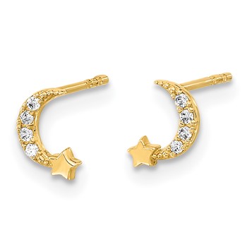 14K Madi K Polished Moon and Star CZ Childrens Post Earrings — alternate view