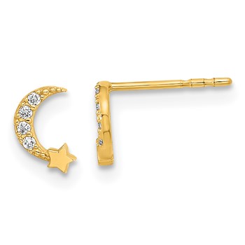 14K Madi K Polished Moon and Star CZ Childrens Post Earrings