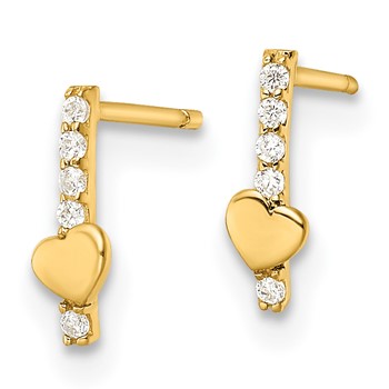 14k Madi K Polished Line of CZs and Heart Childrens Post Earrings — alternate view