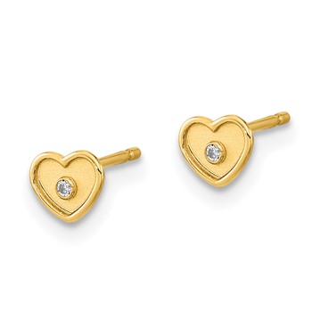 14K Madi K Polished and Brushed CZ 4.5mm Heart Childrens Post Earrings — alternate view