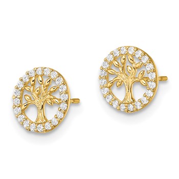 14K Madi K Polished White CZ Tree of Life Childrens Post Earrings — alternate view
