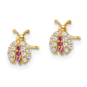 14k Madi K Clear and Red CZ Ladybug Post Earrings — alternate view