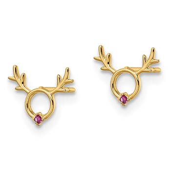 14k Madi K Red CZ Reindeer Childrens Post Earrings — alternate view