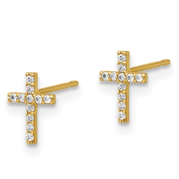 14k Madi K Polished CZ Cross Childrens Post Earrings — alternate view