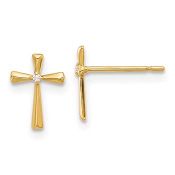 14k Madi K Polished CZ Cross Childrens Post Earrings