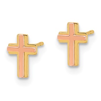 14k Madi K Two-tone Cross Childrens Post Earrings — alternate view