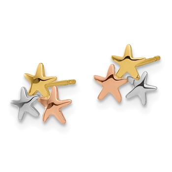 14k with Rose and White Rhodium Madi K Polished Stars Childrens Post Earrings — alternate view