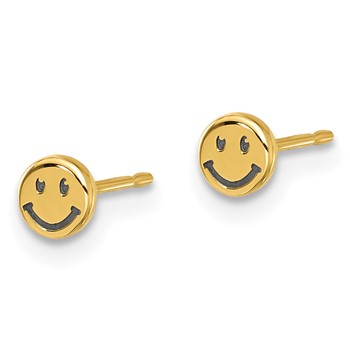 14k and Black Rhodium Madi K Polished Smiley Face Childrens Post Earrings — alternate view
