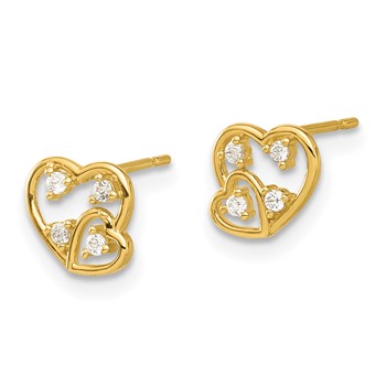 14k Madi K Polished CZ Hearts Childrens Post Earrings — alternate view