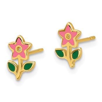 14k Madi K Polished Enameled Flower Childrens Post Earrings — alternate view
