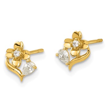 14k Madi K Polished CZ Flower Childrens Post Earrings — alternate view