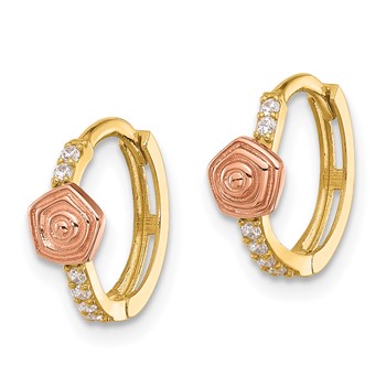 14k Two-tone Madi K Polished CZ Childrens Hinged Hoop Earrings — alternate view