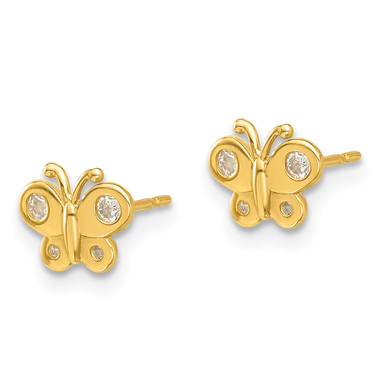 Madi K CZ Butterfly Post Earrings Real 14k Yellow Gold 6.4x7.7mm Girl's Animal detailed image 2