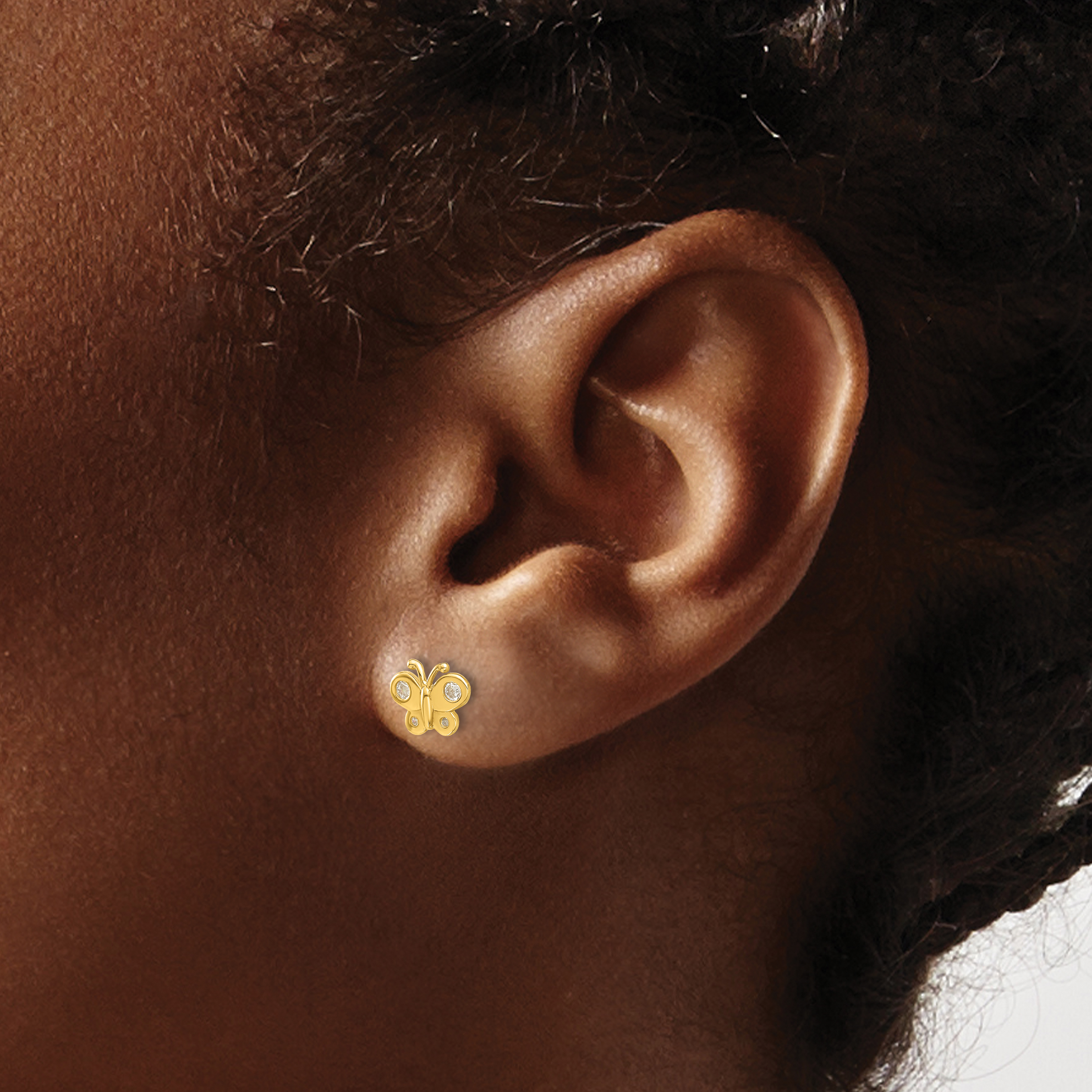 Madi K CZ Butterfly Post Earrings Real 14k Yellow Gold 6.4x7.7mm Girl's Animal detailed image 3