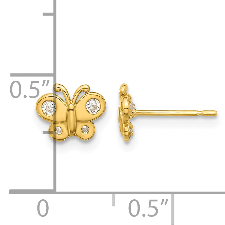 Madi K CZ Butterfly Post Earrings Real 14k Yellow Gold 6.4x7.7mm Girl's Animal detailed image 4