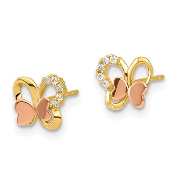 14k Madi K Two-Tone Polished CZ Butterfly Childrens Post Earrings — alternate view