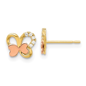 14k Madi K Two-Tone Polished CZ Butterfly Childrens Post Earrings