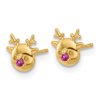 14k Madi K Polished CZ Reindeer Childrens Post Earrings — alternate view