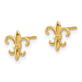 14k Madi K Polished Fleur de Lis Childrens Post Earrings — alternate view