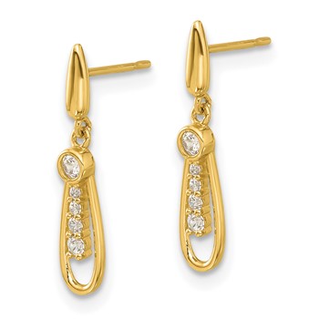 14k Madi K Polished CZ Fancy Teardrop Post Dangle Earrings — alternate view