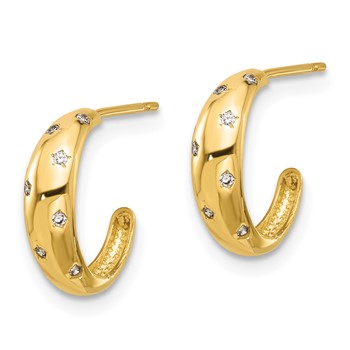 14k Madi K Polished CZ 3.5x12mm J-Hoop Post Earrings — alternate view