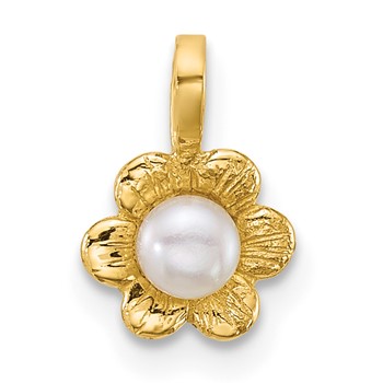 14k Madi K Polished 3-4mm Button White Freshwater Cultured Pearl Flower Pendant