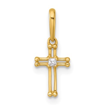 14k Madi K Polished and Beaded CZ Open Cross Childrens Charm / Pendant