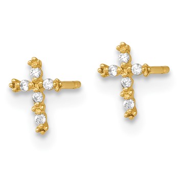 14k Madi K Polished CZ Cross Childrens Post Earrings — alternate view