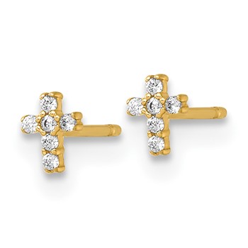 14k Madi K Polished Tiny CZ Cross Childrens Post Earrings — alternate view