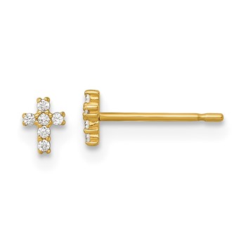 14k Madi K Polished Tiny CZ Cross Childrens Post Earrings