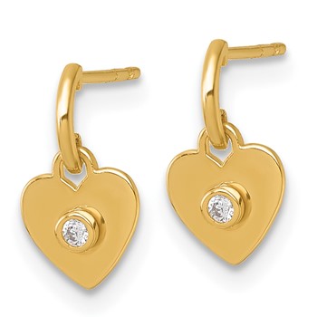 14k Madi K Polished CZ Heart Childrens Dangle Post Earrings — alternate view