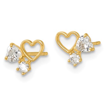 14k Madi K Polished CZ Hearts Childrens Post Earrings — alternate view