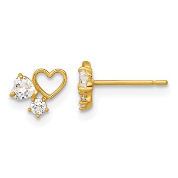 14k Madi K Polished CZ Hearts Childrens Post Earrings