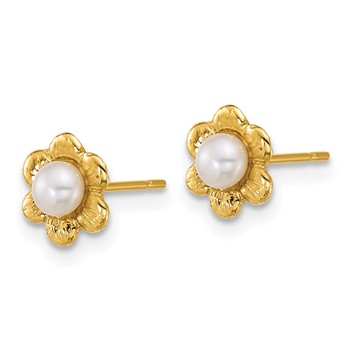 14k Madi K Polished 3-4mm Button White Freshwater Cultured Pearl Flower Childrens Post Earrings — alternate view