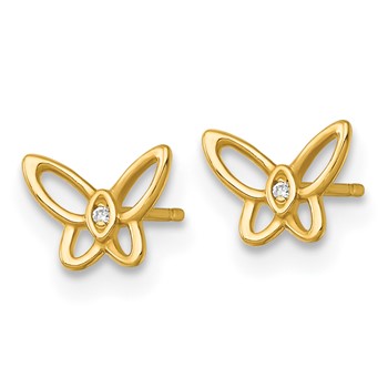 14k Madi K Polished CZ Open Butterfly Childrens Post Earrings — alternate view
