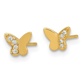 14k Madi K Polished CZ Butterfly Childrens Post Earrings — alternate view