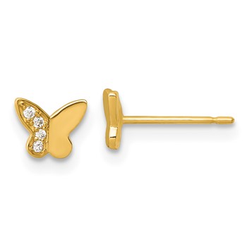 14k Madi K Polished CZ Butterfly Childrens Post Earrings
