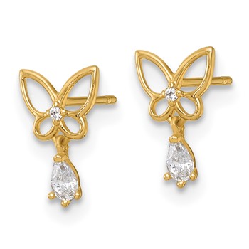 14k Madi K Polished Open Butterfly with CZ Dangle Childrens Post Earrings — alternate view